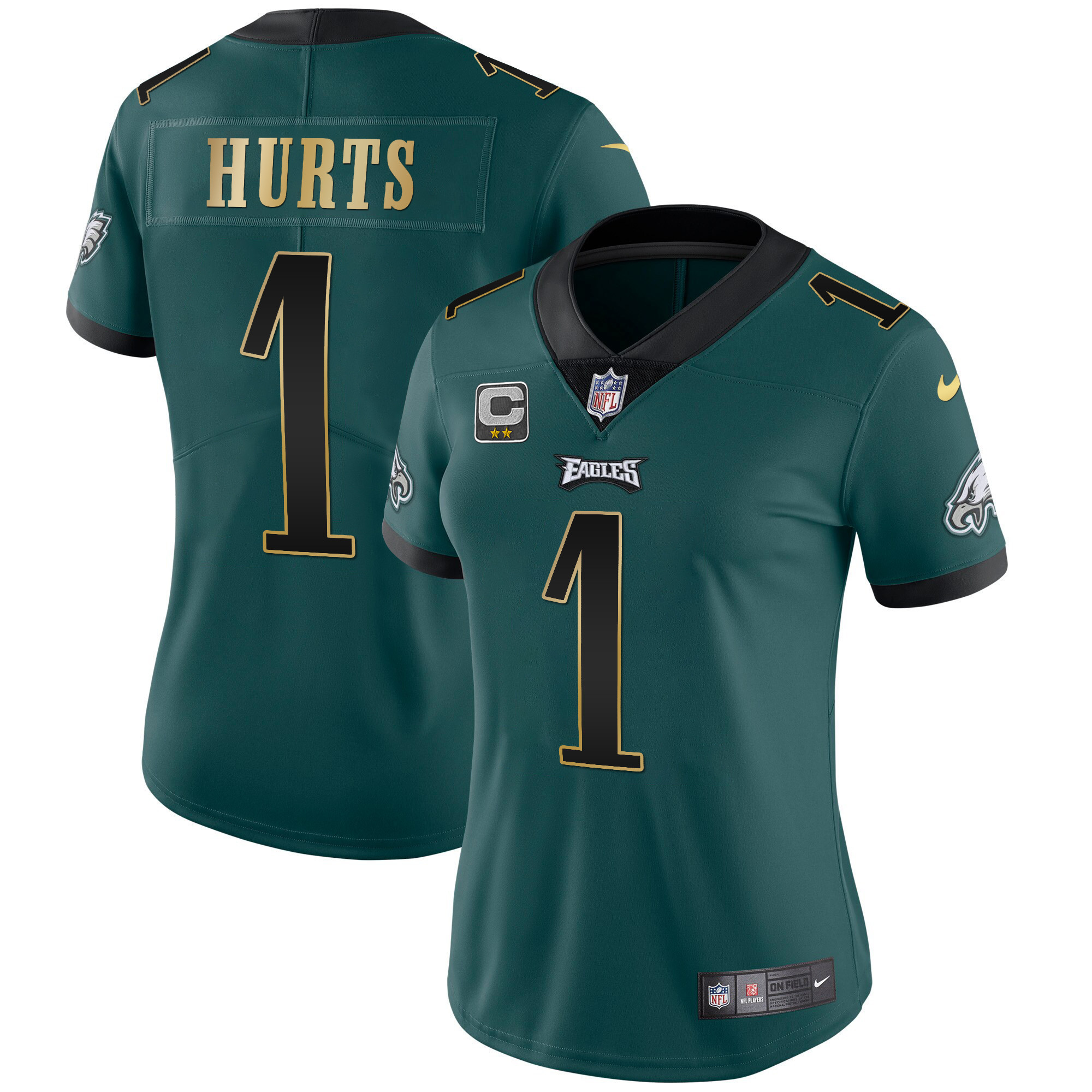 Women’S Eagles Gold Trim Vapor Player Jersey – All Stitched