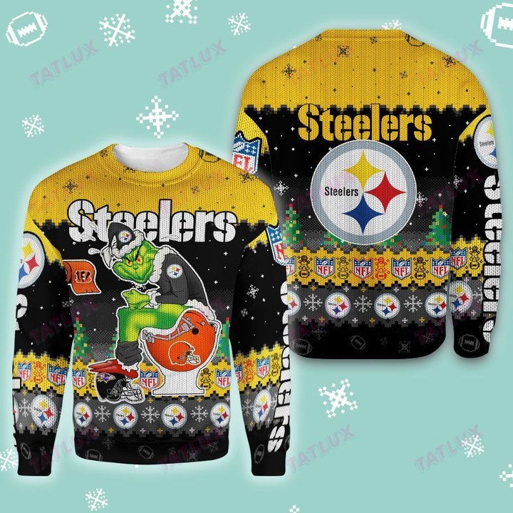 Pittsburgh Unique Steelers The Grinch Design Ugly Christmas Sweater I