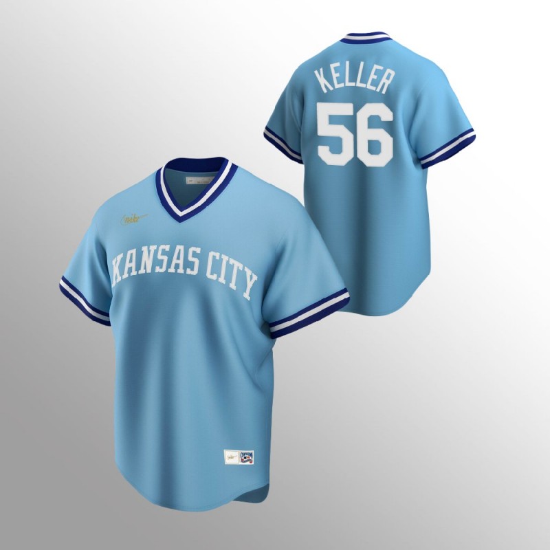 Men’S Kansas City Royals #56 Brad Keller Light Blue Road Cooperstown Collection Jersey – All Stitched, Embroidery