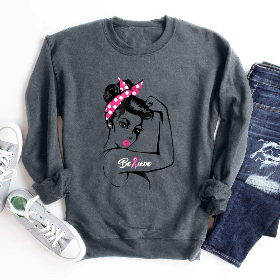 Breast Cancer Warrior TShirt Awareness Tee Support Believe  Sweatshirt