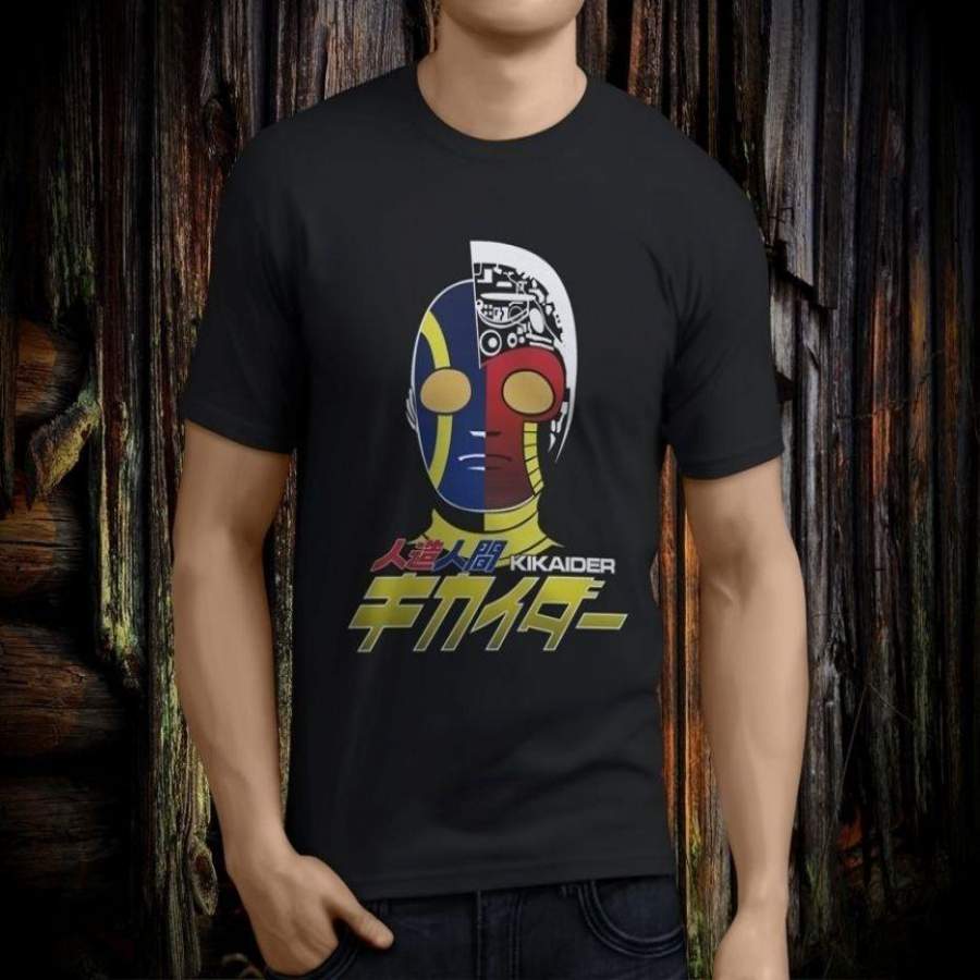 Japan Retro Vintage Superhero Android Kikaider Men’s Black T-shirt Size S-3XL