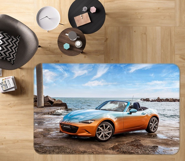 3D Blue Sky Seaside Car Photo Area Rug Home Decor