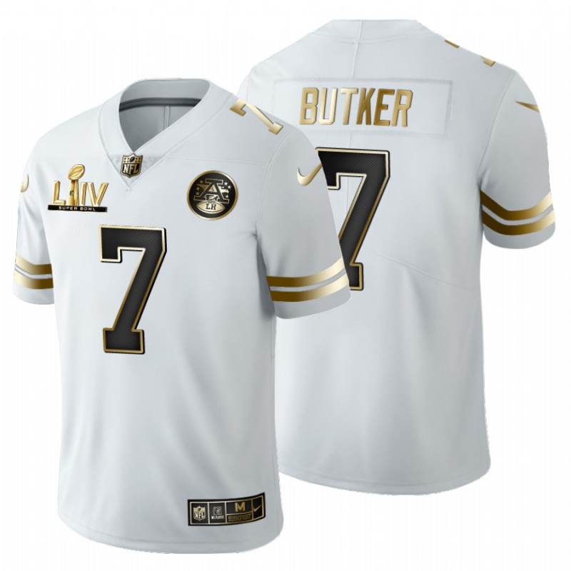 Men’S Kansas City Chiefs #7 Harrison Butker White Super Bowl Liv Golden Edition Jersey – All Stitched, Embroidery