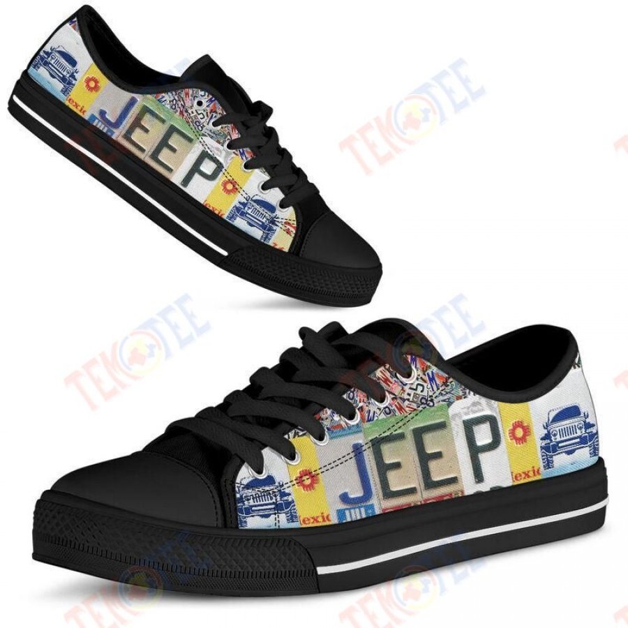 Mens Womens Jeep License Plates Black Low Top Shoes Custom Print Footwear Convers Sneakers TMT666