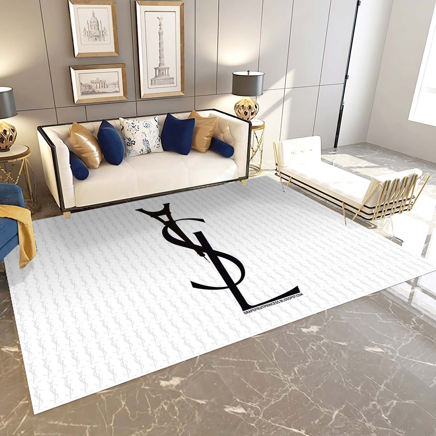 Yves Saint Laurent Logo Inspired Area Rug, Luxury Hypebeast Living Room Carpet, Fashion Brand Floor Mat Home Decor