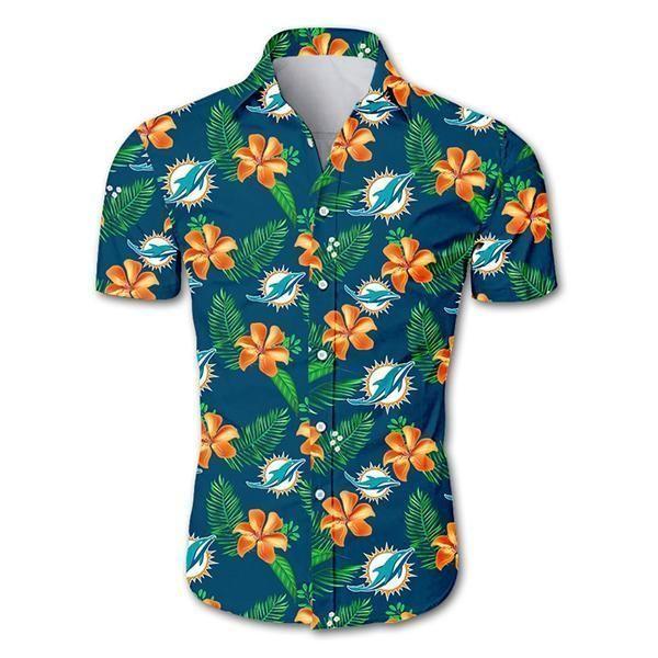 Beach Shirt Miami Dolphins Hawaiian Shirt Floral Button Up Slim Fit Body