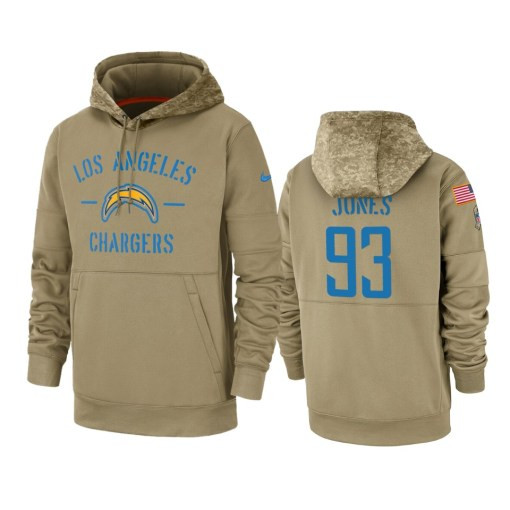 Los Angeles Chargers Justin Jones Tan 2019 Salute To Service Sideline Therma Pullover Hoodie