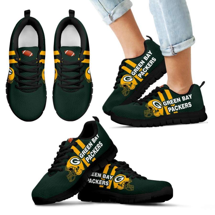 Vertical Two Line Mixed Helmet Green Bay Packers Sneakers