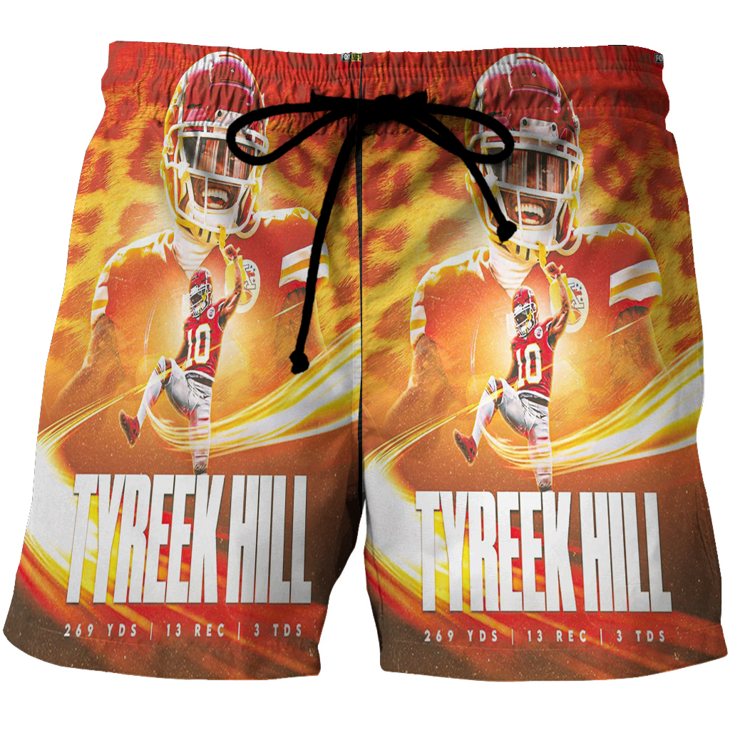 Kansas City Chiefs Tyreek Hill 10 3D All Over Print Summer Beach Hawaiian Short