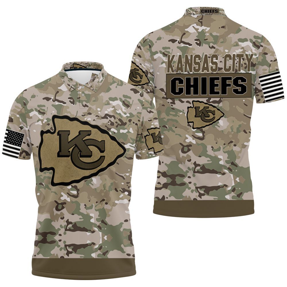 Kansas City Chiefs Camouflage Veteran 3D Jersey Polo Shirt