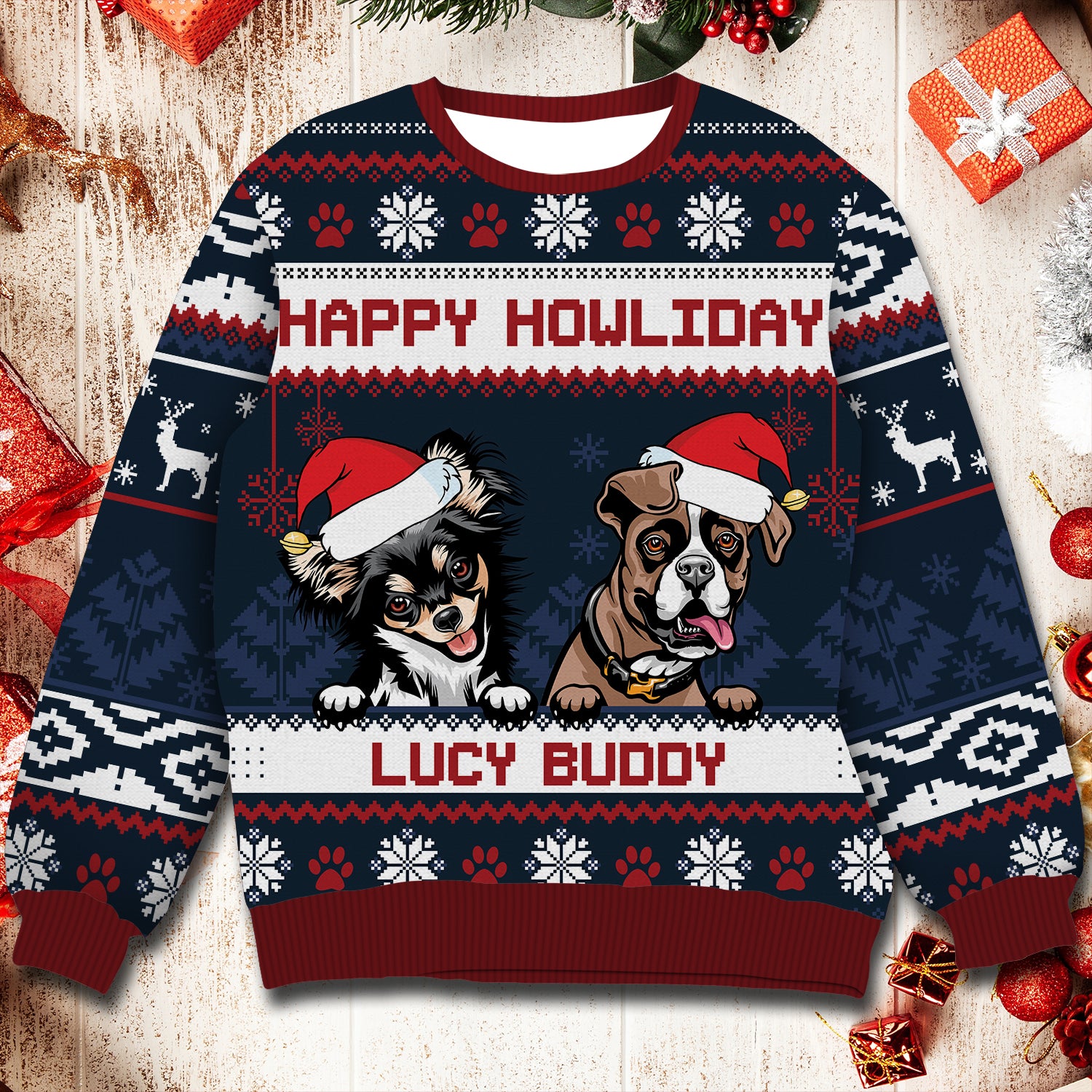 Best Dog Mom Ever – Personalized Unisex Ugly Christmas Sweatshirt, Custom Dog Sweater, Dog Lover Sweater Christmas,Chichihua Dog,Boxer Dog