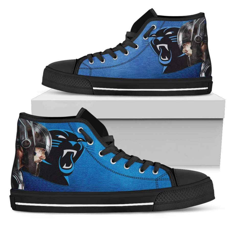 Thor Head Beside Carolina Panthers High Top Shoes