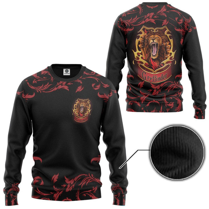 Harry Potter Gryffindor House Logo Paisley Pattern Ugly Christmas Sweater – All Over Print 3D Sweater