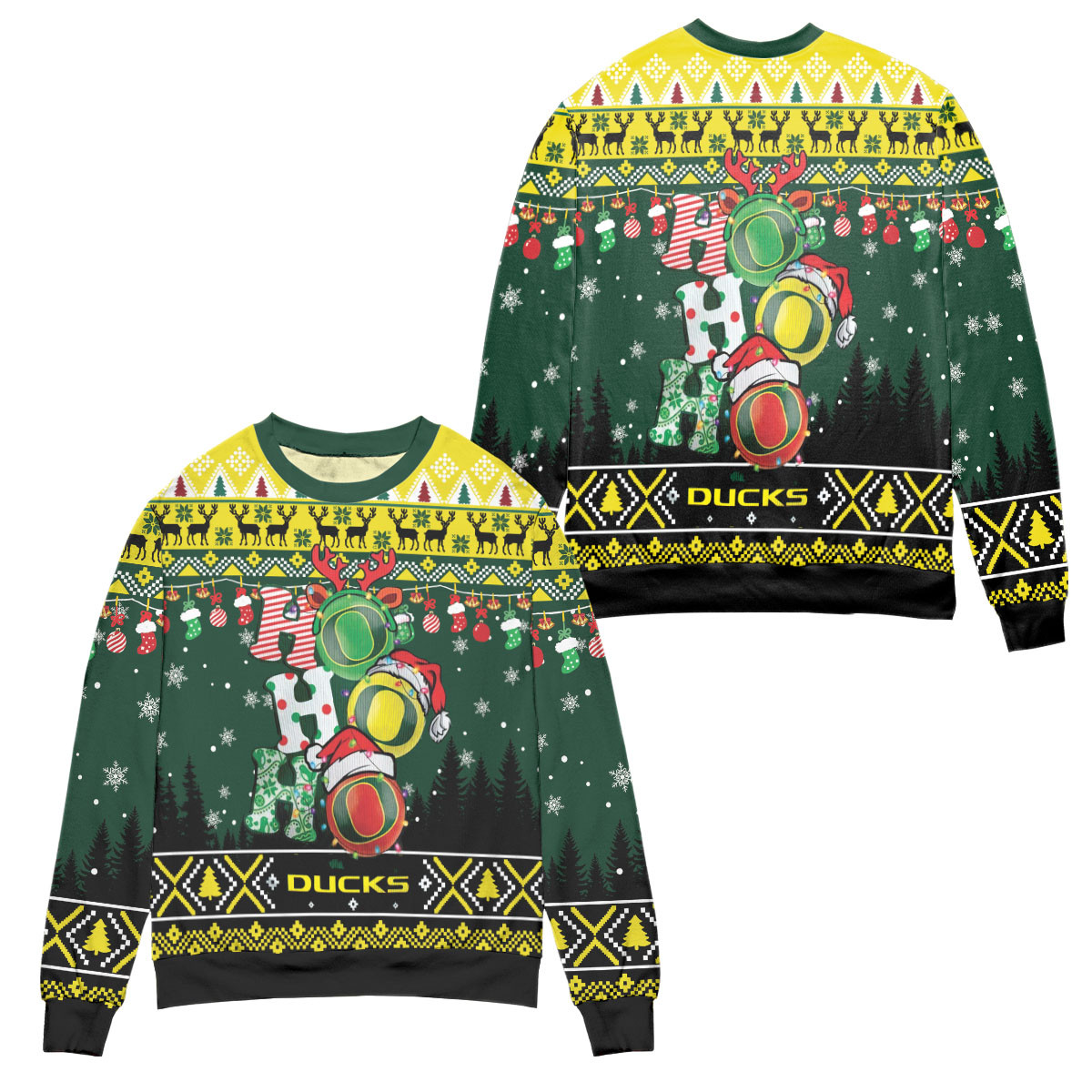 Ho Ho Ho Santa Claus & Reindeer Ugly Christmas Sweater – All Over Print 3D Sweater – Green