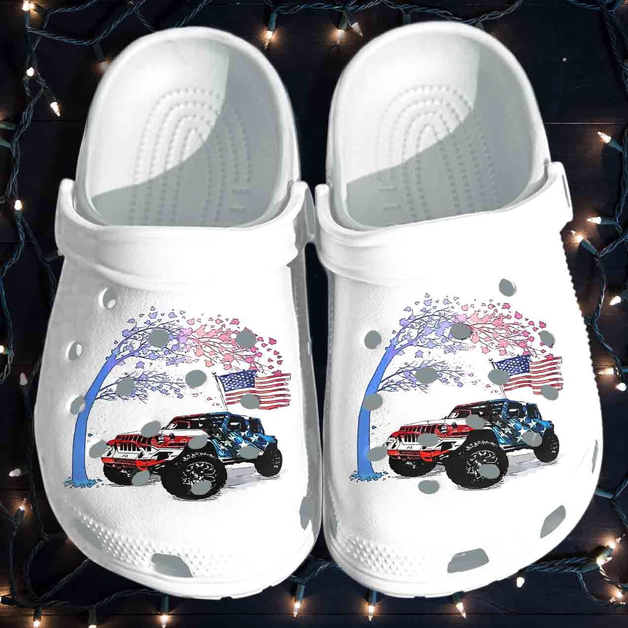 Jeep Car Happy Independence Day Of America Shoes Clog Gift For Man Father Son Brother Friend