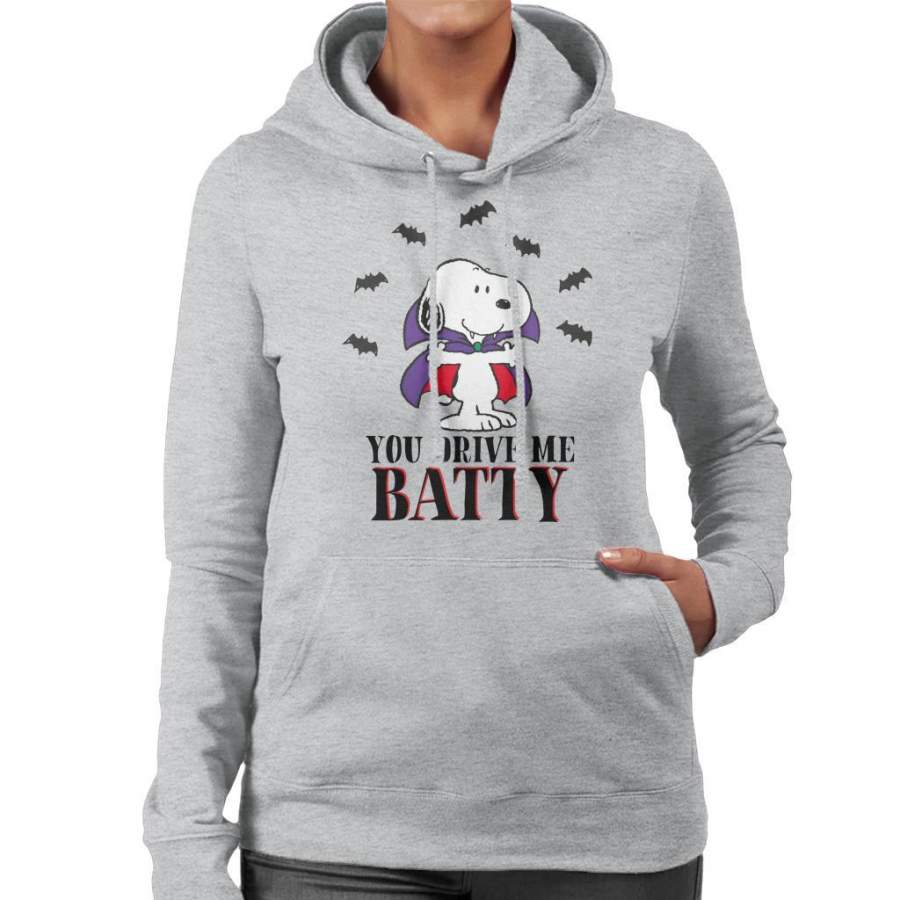 Peanuts You Drive Me Batty Halloween Snoopy Women’s Hooded Sweatshirt