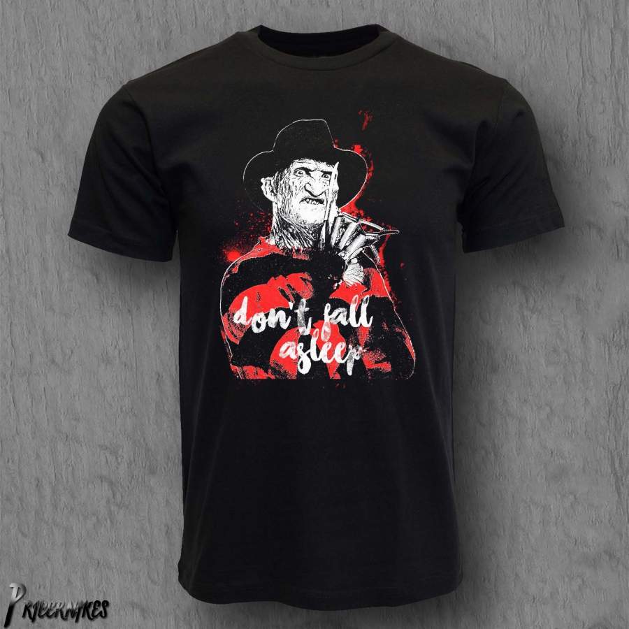 Dont Fall Asleep Men’s T-shirt Casual Graphic Tee Shirts Mens Tops Clothing,Kult,Nightmare,Elm Street,Movie,Freddy,Horror,Krueger
