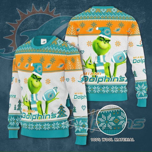 Grinch Miami Dolphins Ugly Christmas Sweater, All Over Print Sweatshirt