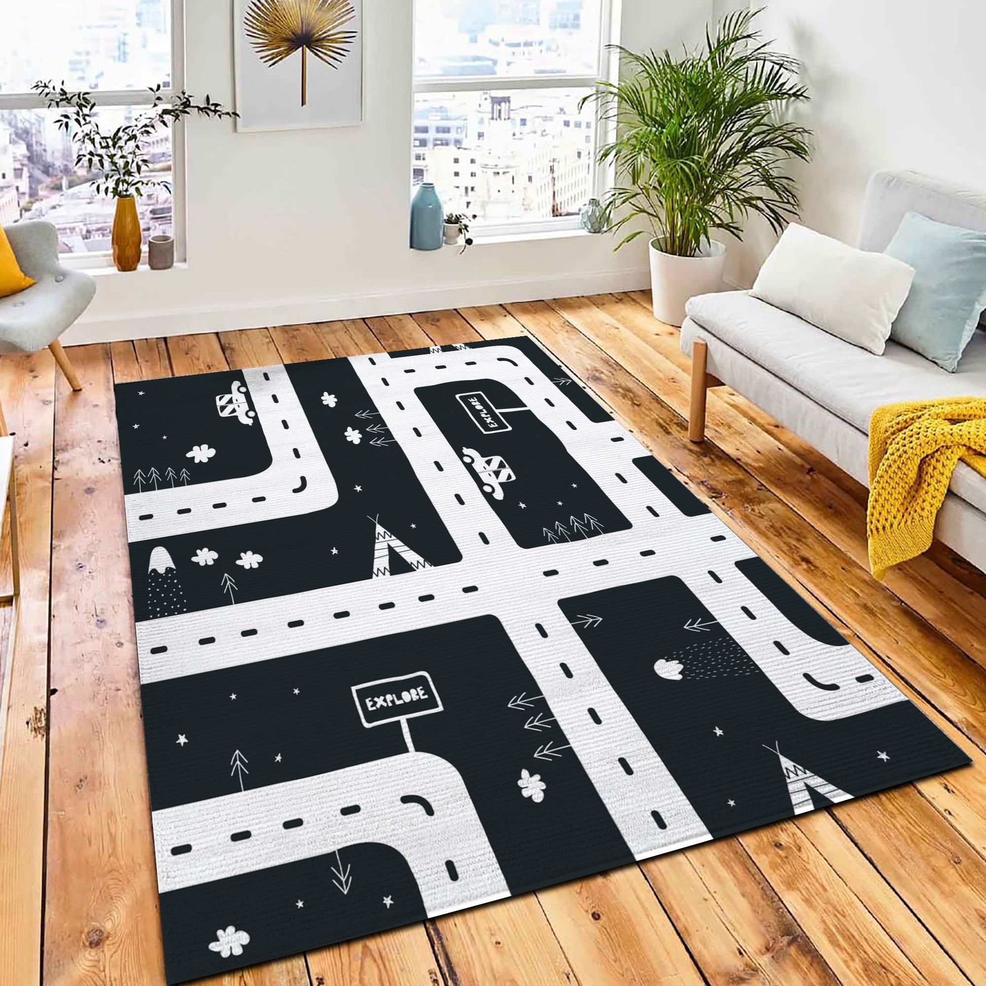 Childish Scandinavian Seamless Pattern Road Area Rug Carpet City Rug Room Decor