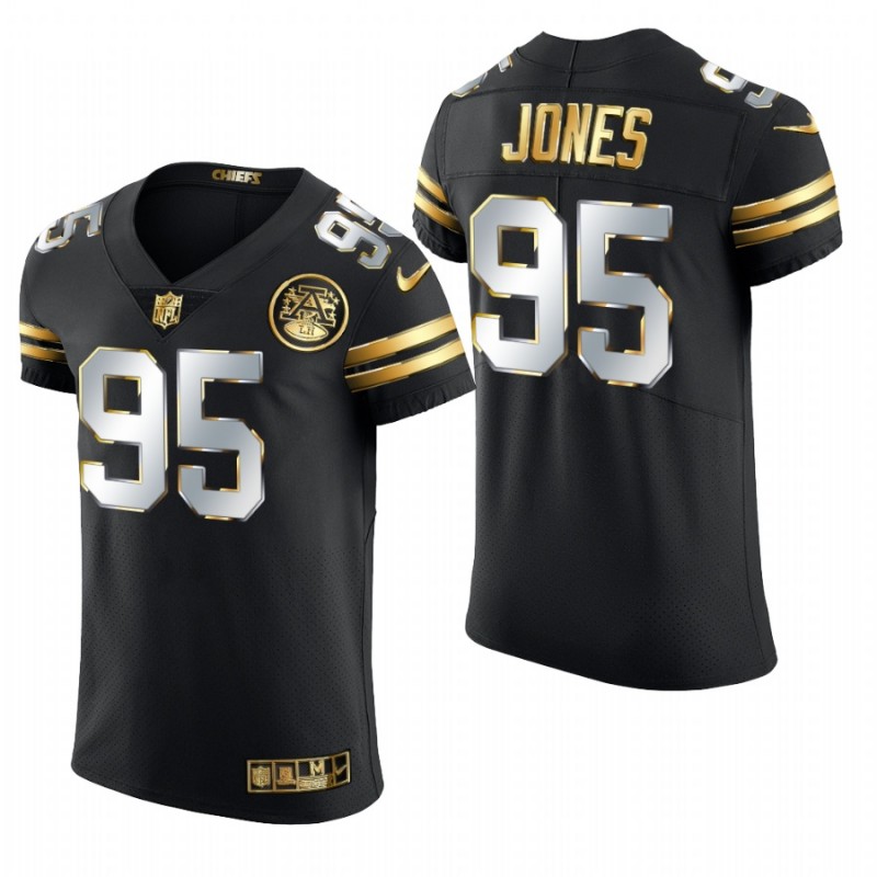 Kansas City Chiefs Chris Jones Black 2020-21 Golden Edition Elite Jersey – All Stitched, Embroidery