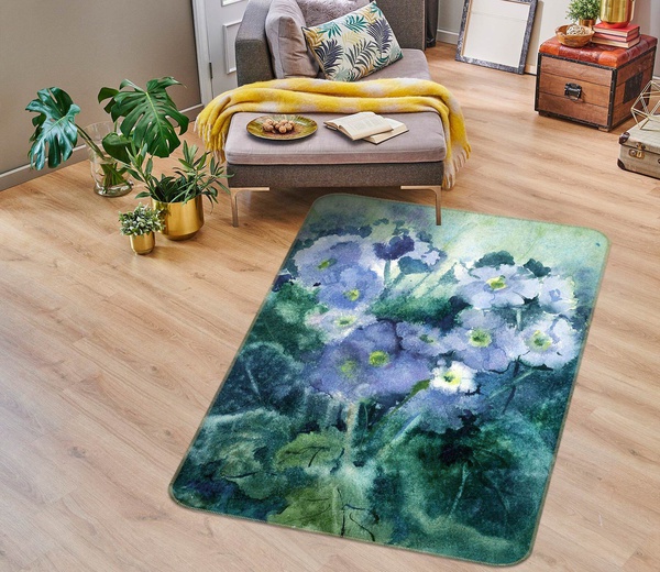 3D Blue Flowers Bloom At Night Area Rug Home Decor