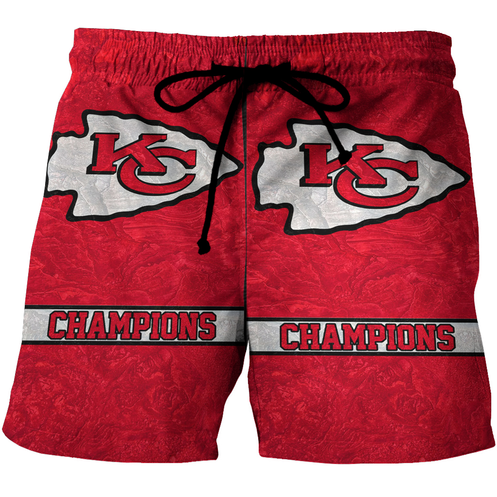 Kansas City Chiefs Emblem Champions 3D All Over Print Summer Beach Hawaiian Short