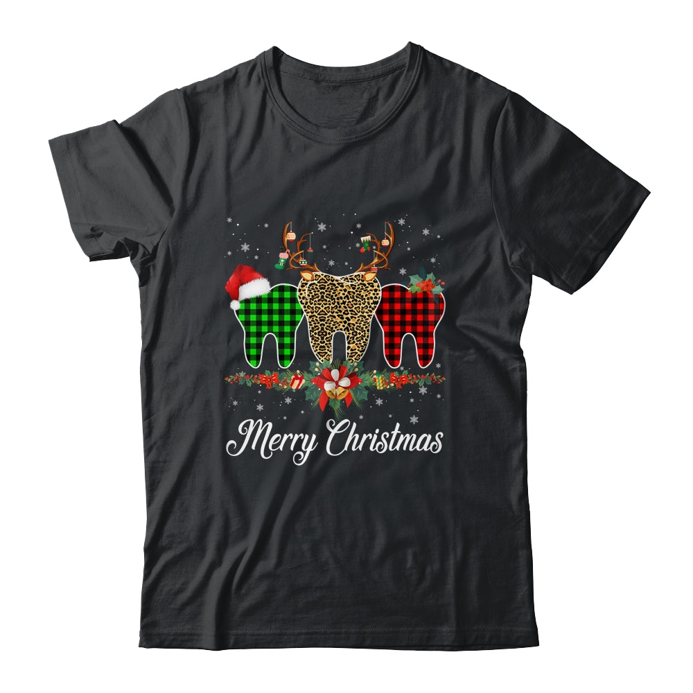 Merry Christmas Dentist Teeth Santa Hat Xmas Leopard Plaid