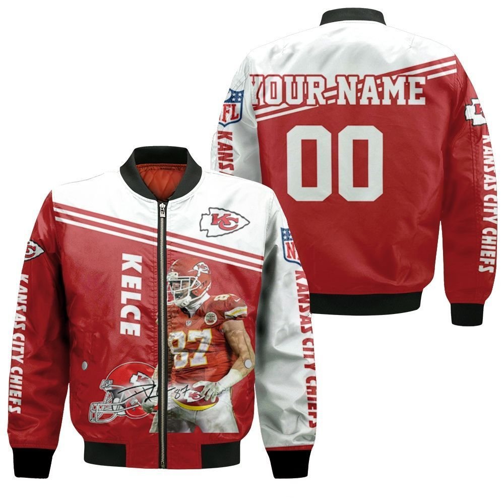 Personalized Travis Kelce Kansas City Chiefs 3D Signature Bomber Jacket