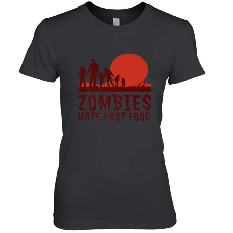 Zombies Hate Fast Food Funny Halloween Women’s Premium T-Shirt