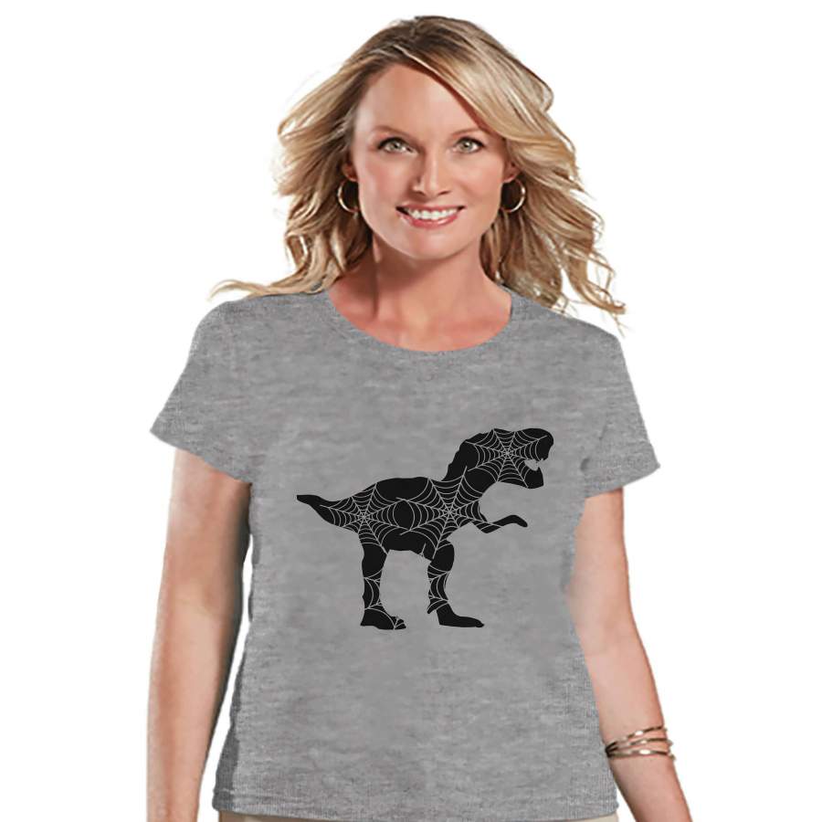 Women's Halloween Shirt - Funny Halloween Dinosaur Shirt - Spider Dino - Halloween Party - Adult Halloween Costumes - Grey Halloween Shirt x Halloween costumes 2024