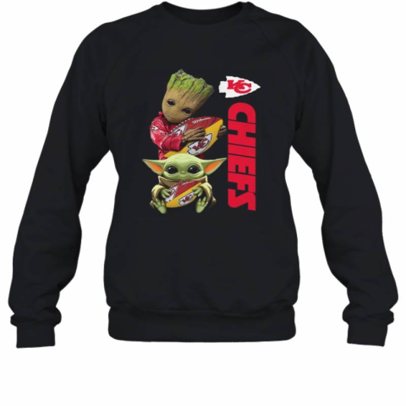 Baby Groot And Yoda Hug Kansas City Chiefs Sweatshirt