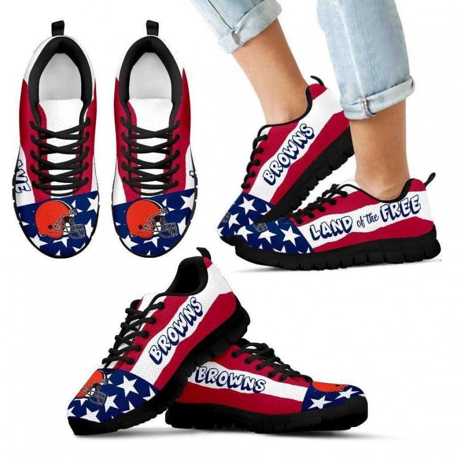 Proud Of American Flag Three Line Cleveland Browns Sneakers #270