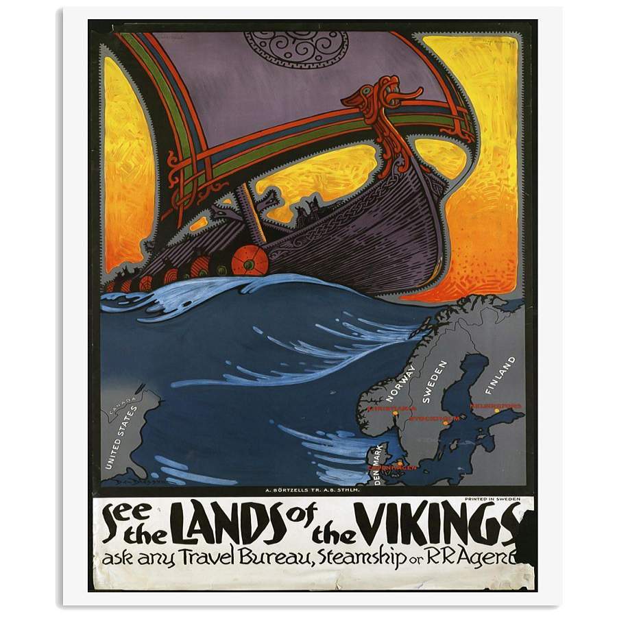 See The Lands Of The Vikings Vintage Travel Vertical Poster