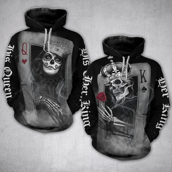 Gift for wife Skull his queen her king couple custom name Hoodie 3D #V