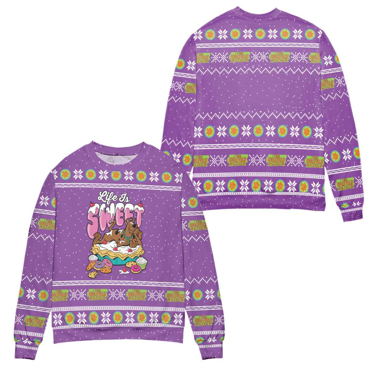 Scooby Doo Life Is Sweet Snowflake Ugly Christmas Sweater – All Over Print 3D Sweater – Purple