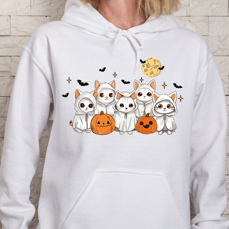 Ghost Cats Halloween Shirt Cute Halloween Cat Sweatshirt Cat Halloween Sweater Cat Pumpkin Hoodie Spooky Cats Sweatshirt Gift For Cat Lover