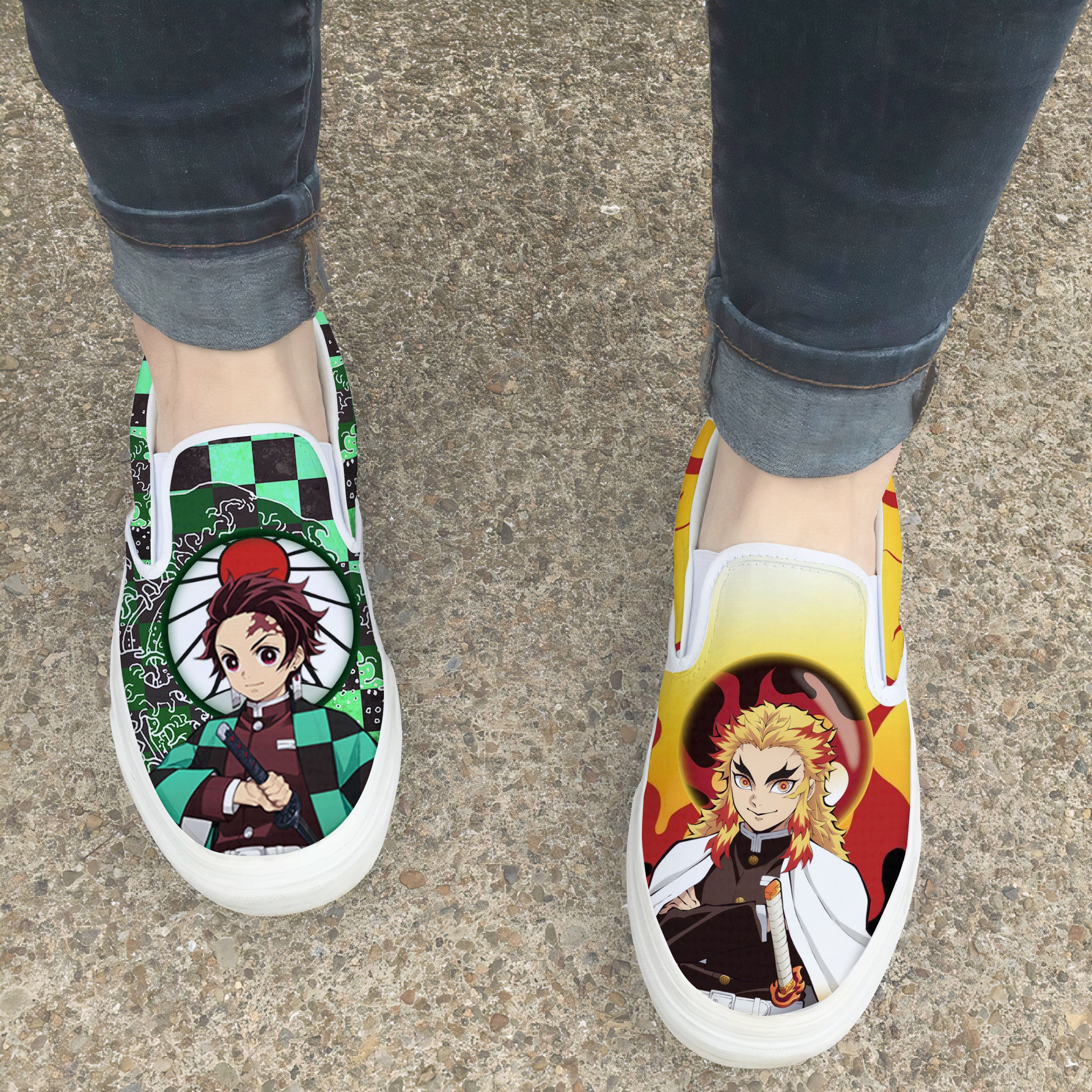 Tanjiro X Kyojuro Shoes Custom Demon Slayer Anime Classic Slip-On Sneakers