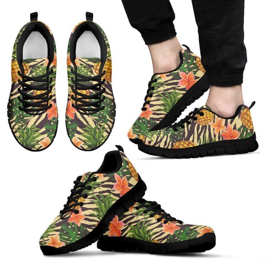 Vintage Zebra Pineapple Pattern Print Men’s Sneakers