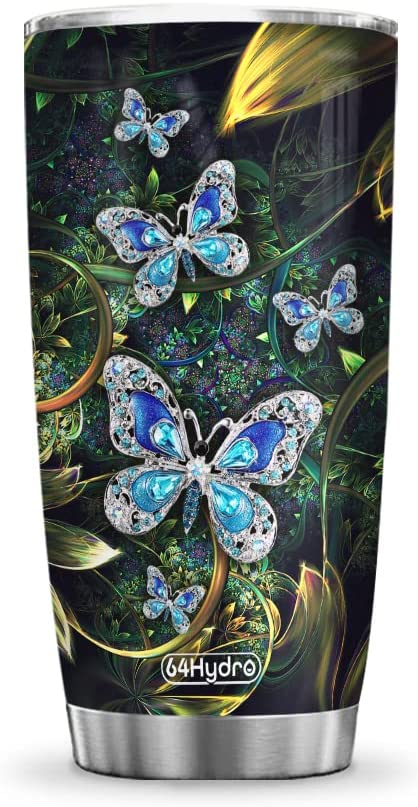 20Oz Printed Butterfly Jewelry Style Butterfly In The Forest Nature Life Tumbler Cup With Lid, Double Wall Vacuum Thermos Insulated Travel Coffee Mug – Bgz0503009Z