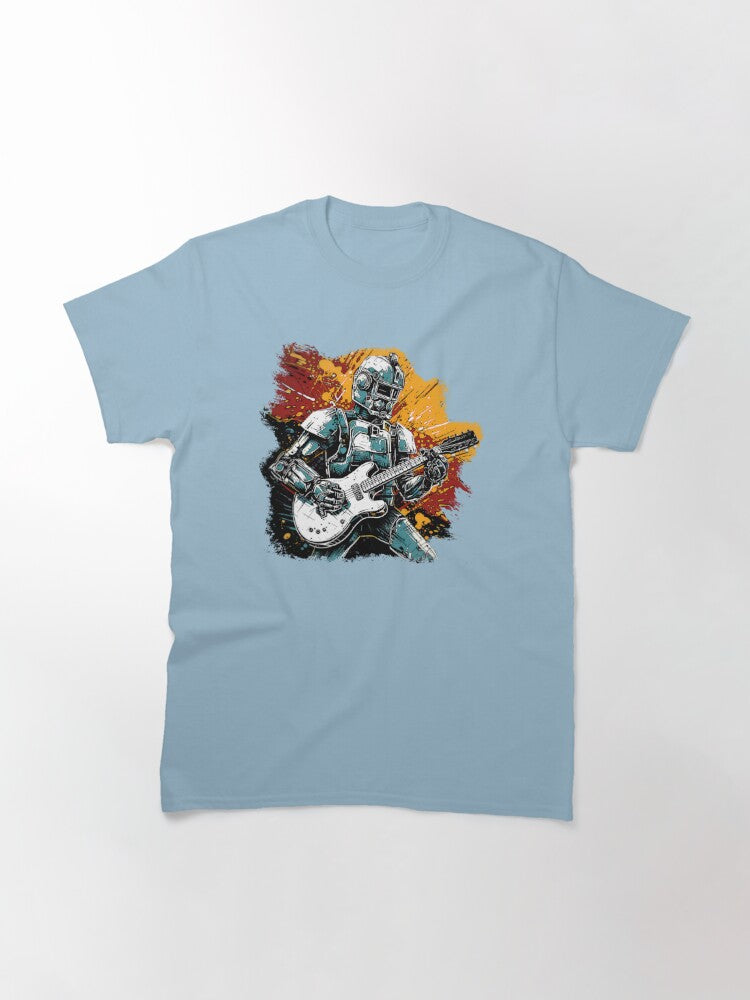 Metallic Melodies: Futuristic Robot Rocker Bold Colors Guitar Shirt Classic T-Shirt