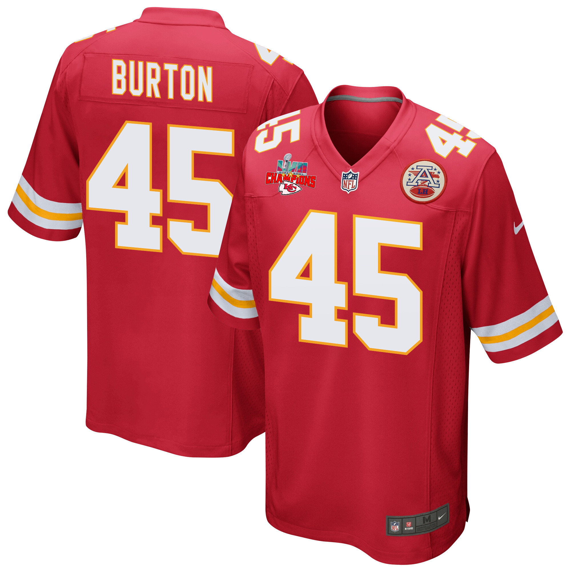 Michael Burton 45 Kansas City Chiefs Super Bowl Lvii Champions 3 Stars Men Game Jersey – Red