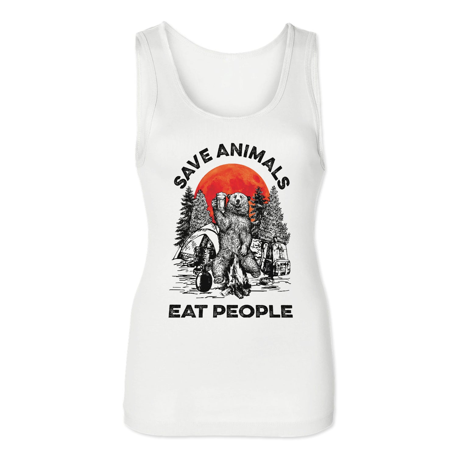 Save Animal Eat People Bear Camping Women Tank Top 2D, Women Tank Top For Camping Lovers, Cool Camping Top