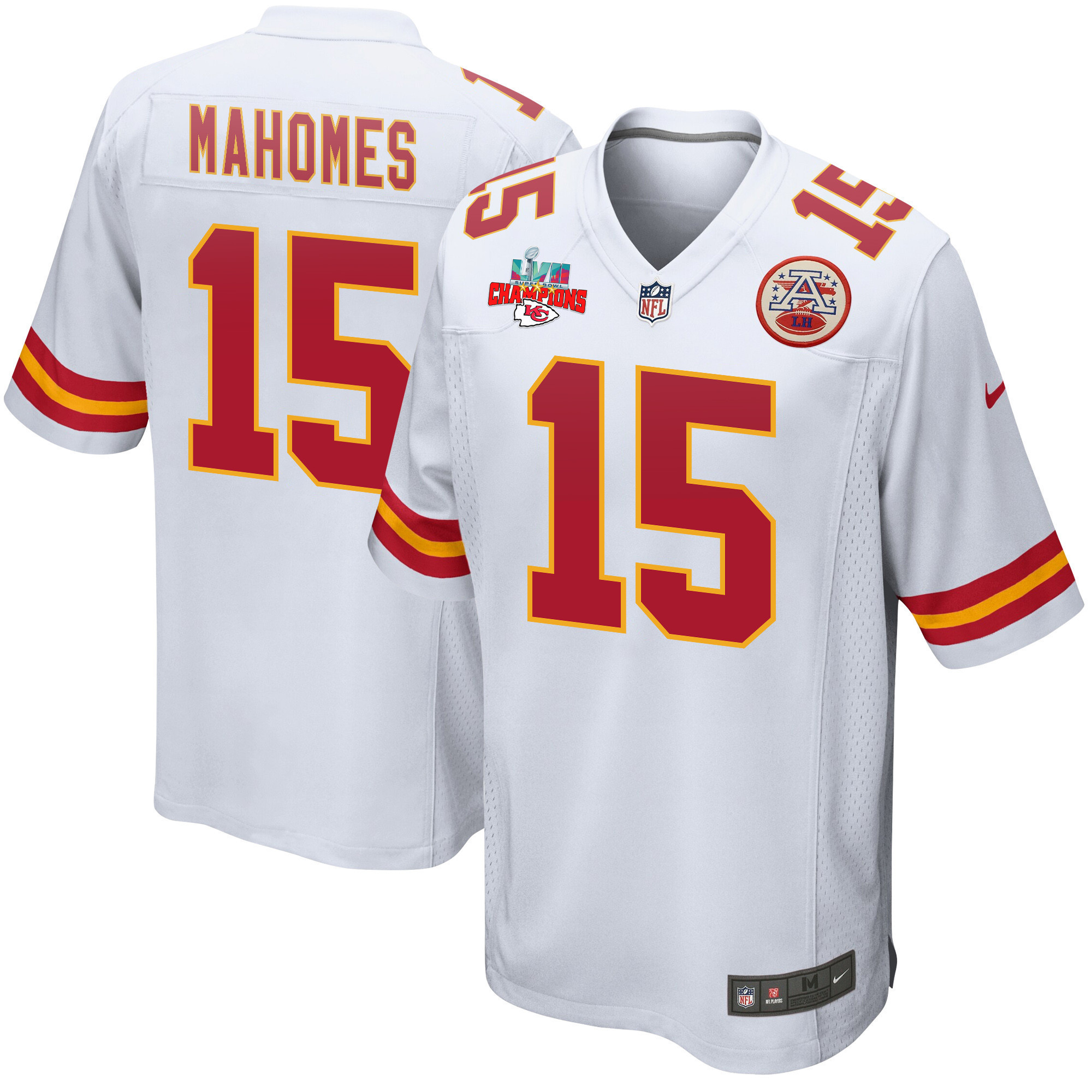 Patrick Mahomes 15 Kansas City Chiefs Super Bowl Lvii Champions 3 Stars Men Game Jersey – White