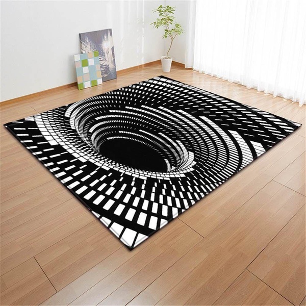 3D Black And White Geometric Swirl Design Area Rug Home Decor