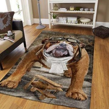 Bull Dog Wearing Glassses Area Rug / Cute Animal Print Floor Decor 190909, Round Rugs