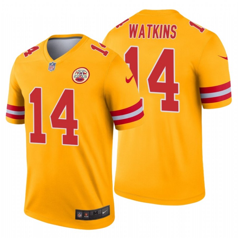 Men’S Sammy Watkins #14 Kansas City Chiefs Inverted Legend Gold Jersey – All Stitched, Embroidery