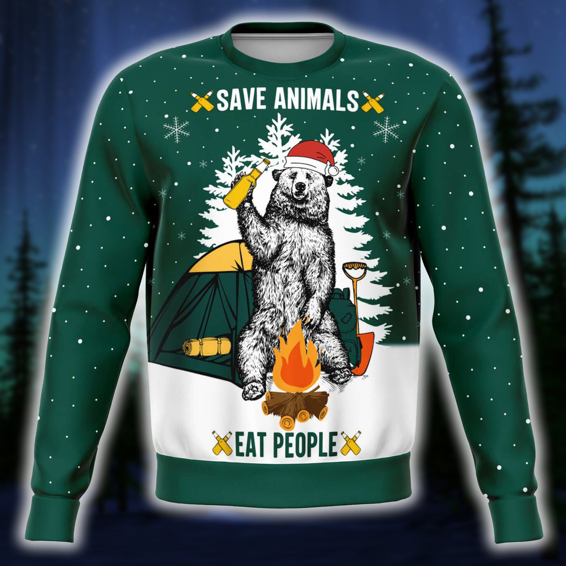 Save Animals Bear Camping Green Sweatshirt