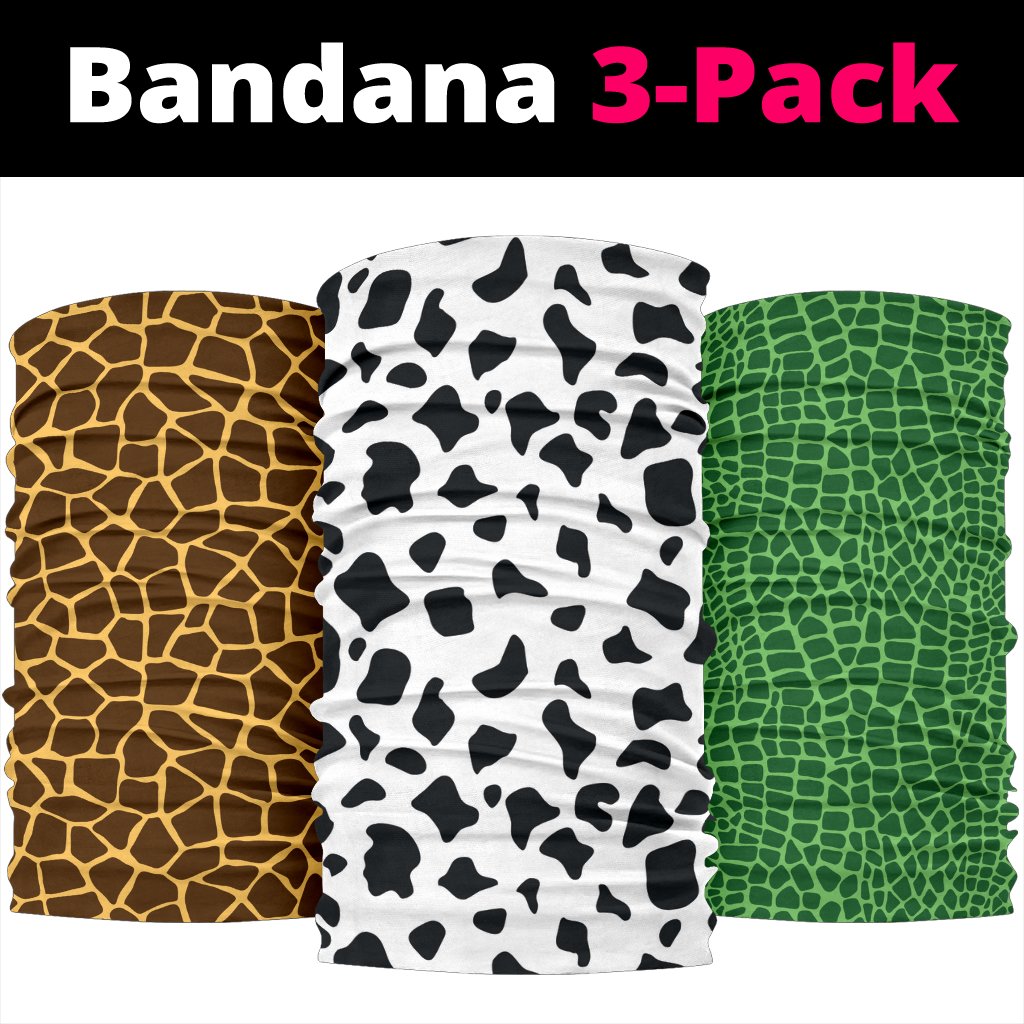 Tmarc Tee Animal Print Pop Art (Cow, Croc, Giraffe) – Bandana 3 Pack