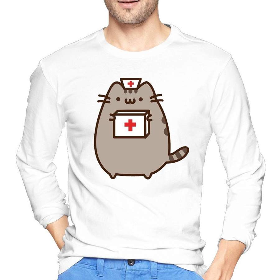 Man Personalized T-Shirt Pusheen Nurse Cat Funny Gift Long Sleeve T Shirt