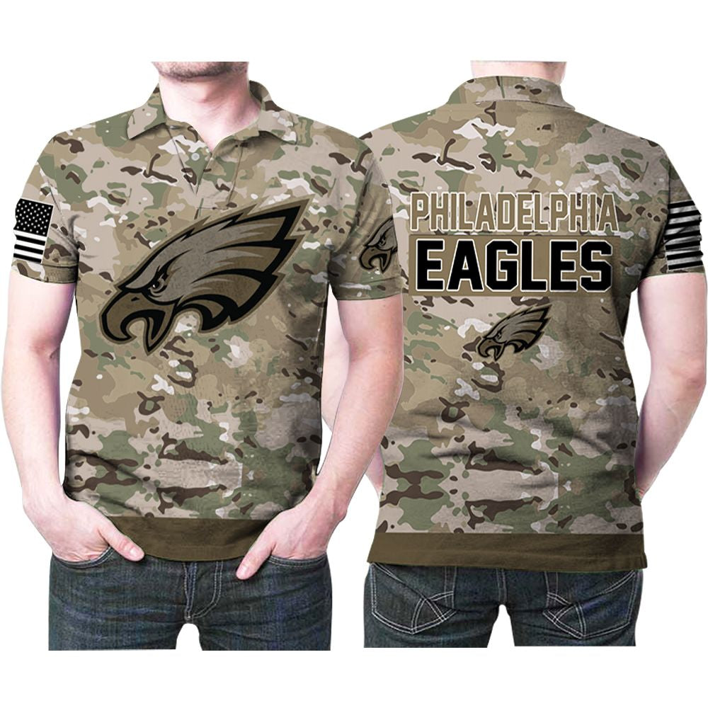 Philadelphia Eagles Camouflage Veteran American Flag 3D Printed Gift For Philadelphia Eagles Fan Polo Shirt